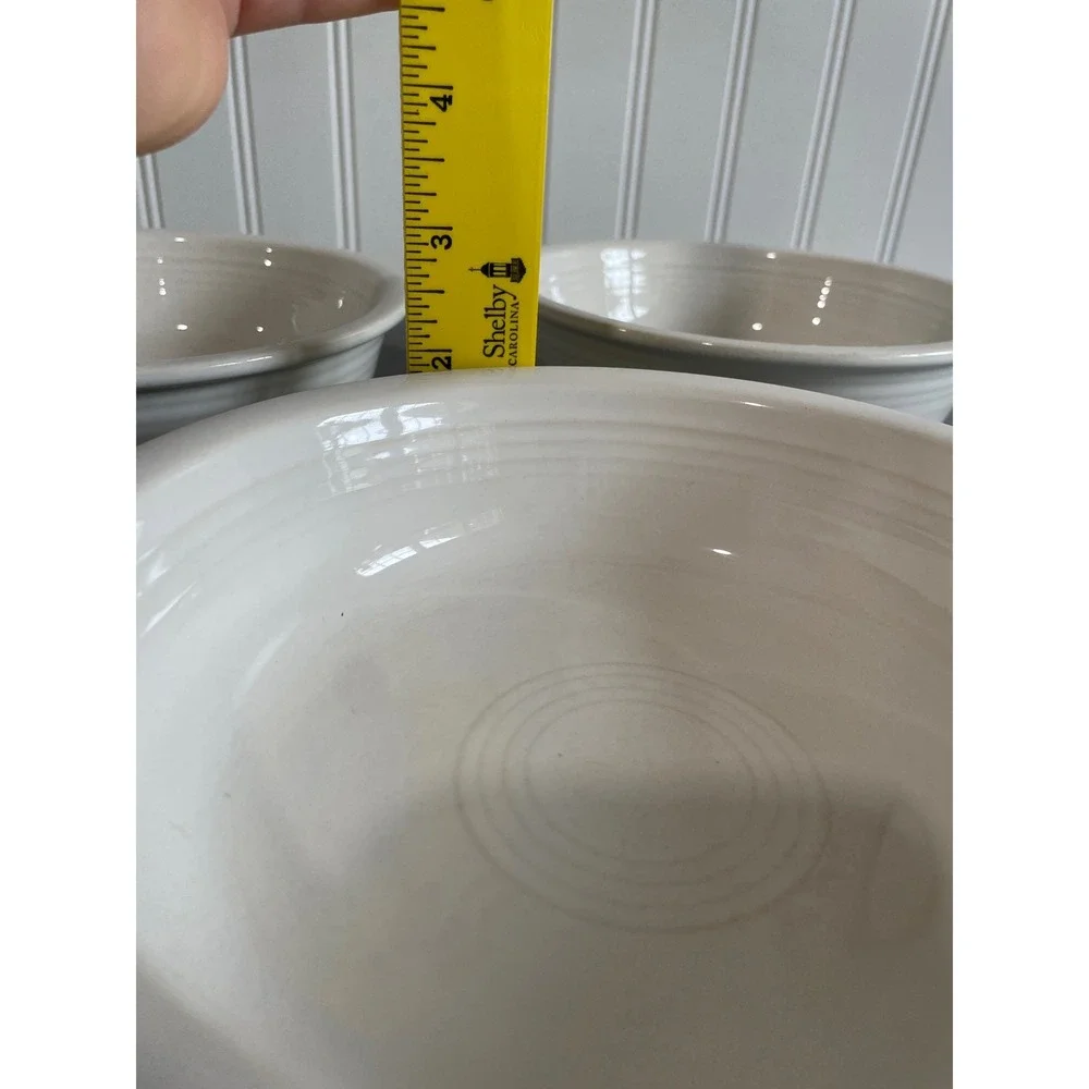 (3) Fiesta White Rim Soup Cereal Bowls Ceramic Concentric Rings Made in USA‎ 7in